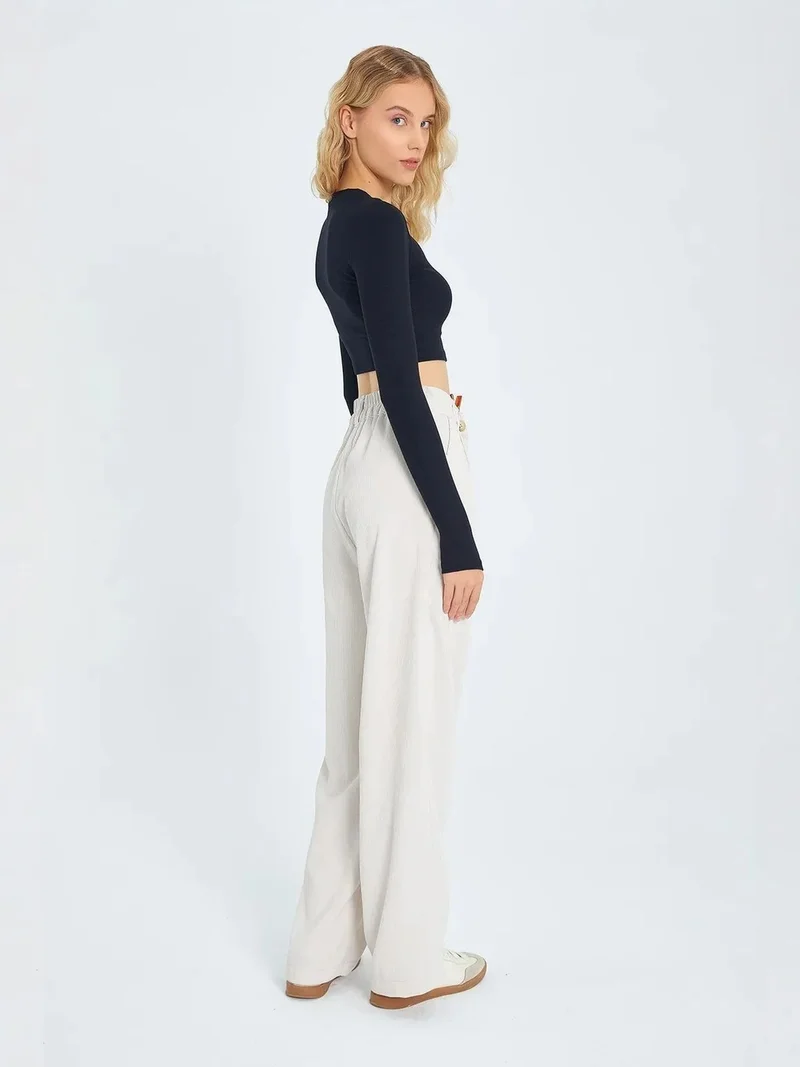 MixRay Natural Mixray High Waist Velvet Straight Leg Pants for Women | Best Price UAE